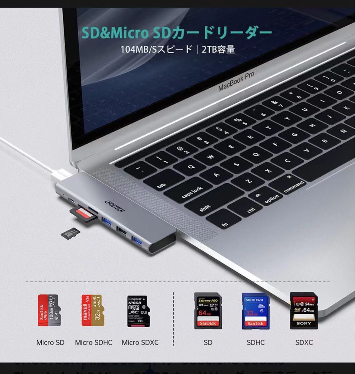 CHOETECH 7In2 USB-C ハブ USB3.0×3 USB2.0 Thunderbolt 3 Micro SD/SD