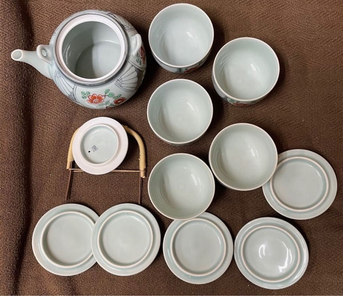 新品 未使用】 汲出付茶器セット 有田焼蘭風作 急須 蓋付湯呑み5