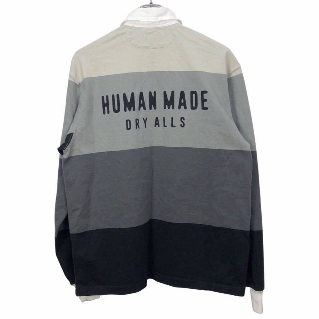 美品　HUMAN MADE ヒューマンメイド　メンズ　ボーダー　ワンポイント　プリント　長袖ポロシャツ トップス　S表記_画像2