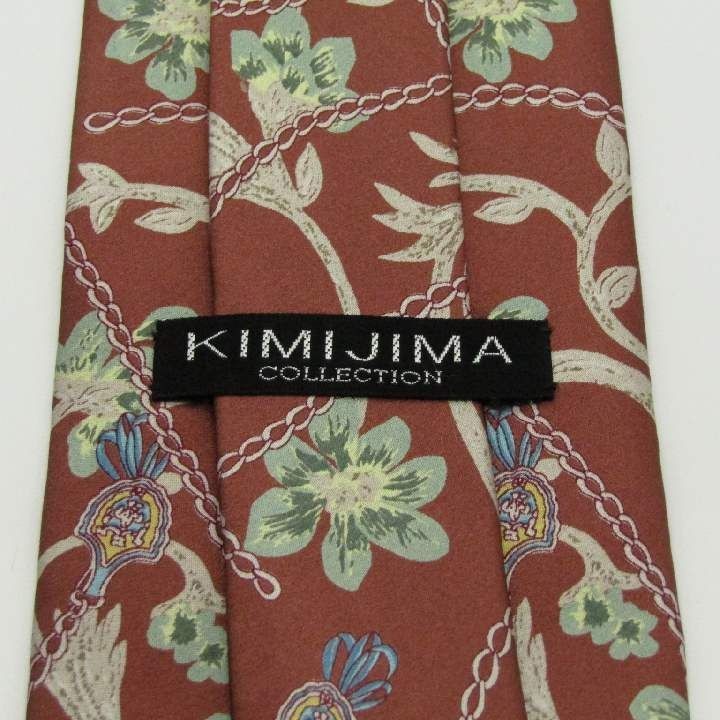 キミジマ 総柄 ボタニカル シルク 日本製 ブランド ネクタイ メンズ ボルドー 良品 KIMIJIMA_画像4