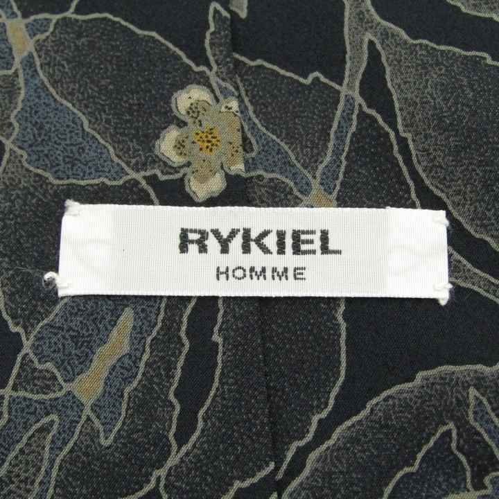 リキエル オム 総柄 植物柄 高級 シルク ブランド ネクタイ メンズ ブラック 良品RYKIEL HOMME_画像4