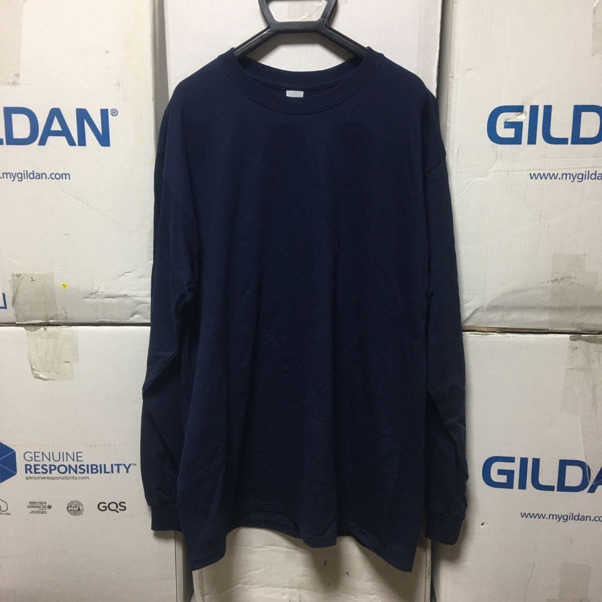 GILDAN ネイビー 2XLサイズ 紺色 ロンT 長袖無地Tシャツ ポケット無し 6.0oz ギルダン★_画像1