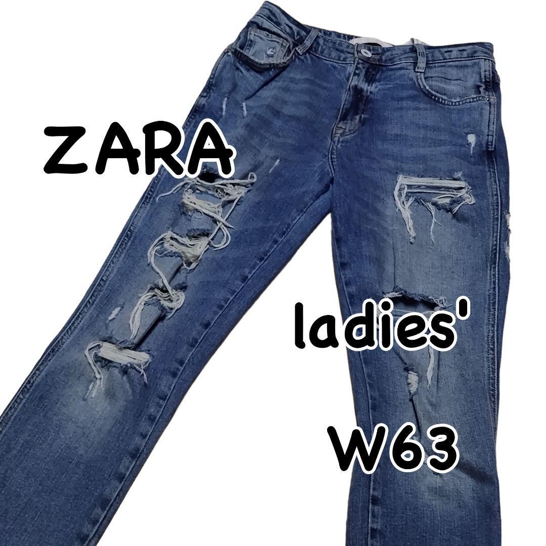 ZARA ザラ USA00 ウエスト63cm Sサイズ クラッシュ加工 ダメージ加工 リペア加工 ストレッチ used加工 レディース ジーンズ デニム M1590