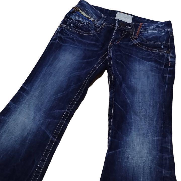 LOLITA JEANS ロリータ 韓国ファッション W26 ウエスト74cm Lサイズ used加工 フレア レディース ジーンズ デニム M1634_画像7