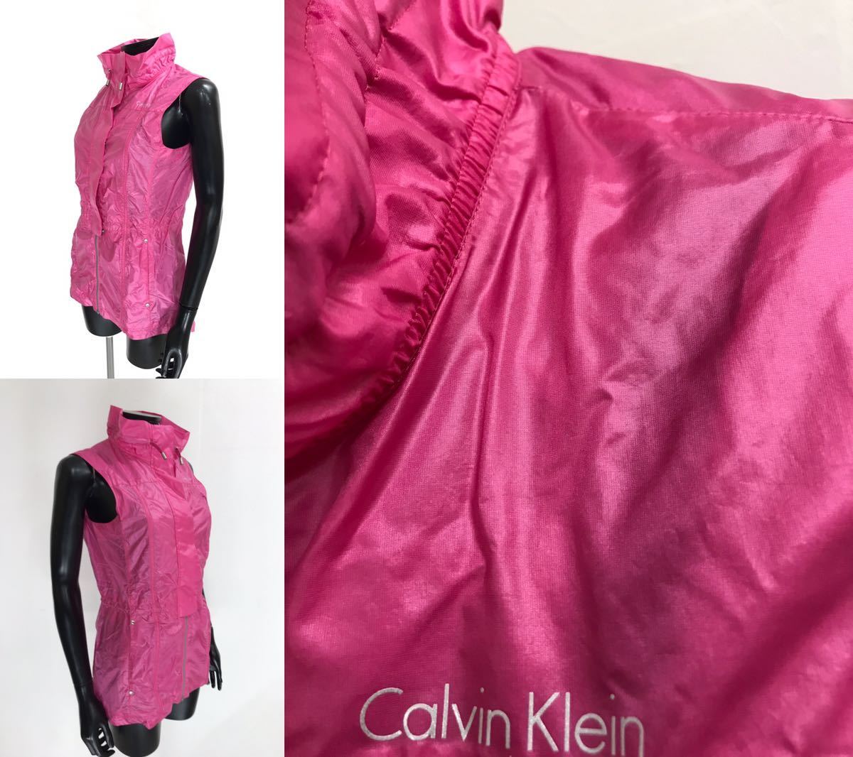 【USED】Calvin Klein カルバンクライン フルジップ ナイロン ノースリーブ ウィンドブレーカー ピンク レディース M ゴルフウェア_画像5