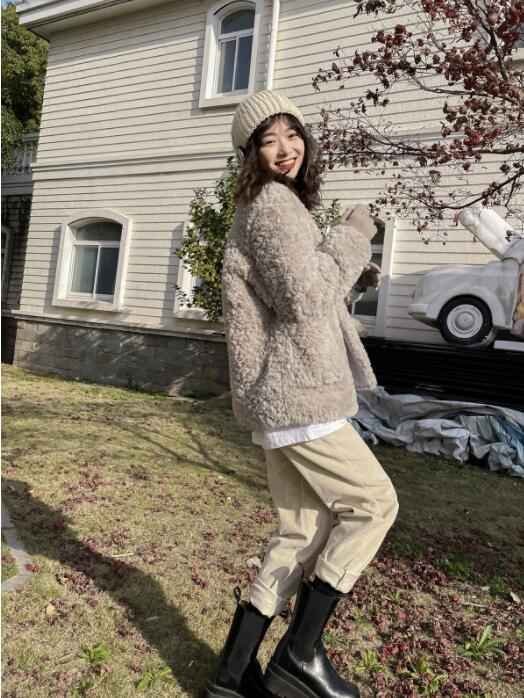 韓国風 レディース ラムズウール コート ウサギの毛皮 コートコート M ワンカラー_画像5