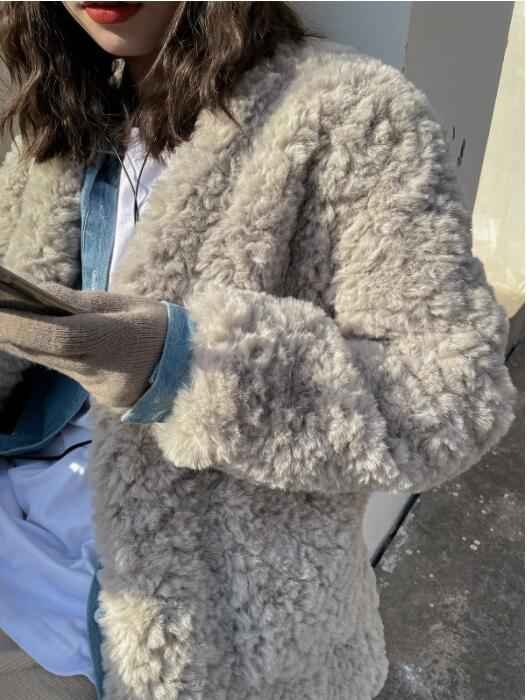 韓国風 レディース ラムズウール コート ウサギの毛皮 コートコート M ワンカラー_画像8