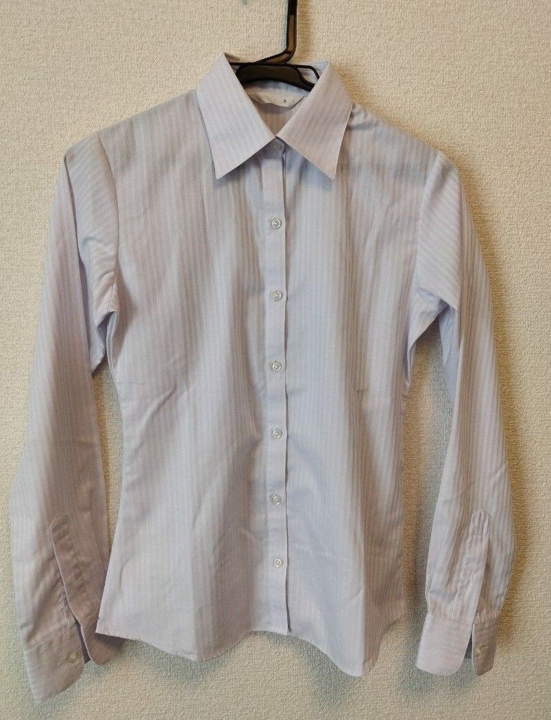 SHIRT CODE  レディース形態安定シャツ Yシャツ 長袖 パープルストライプ ストレスフリー〈No.09〉