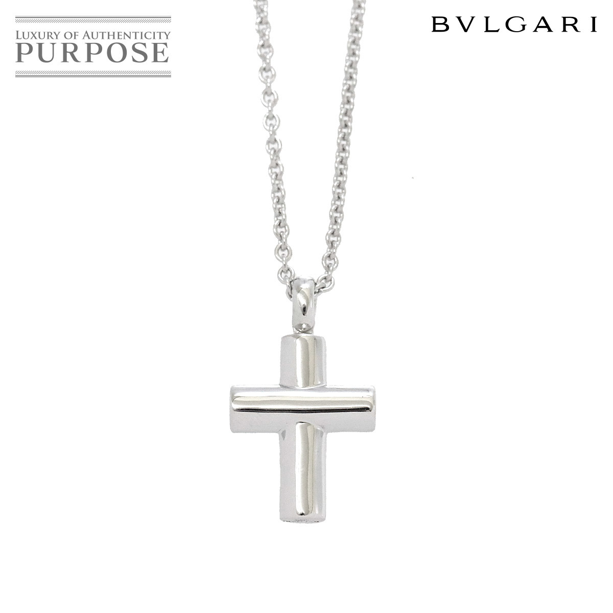 ブルガリ BVLGARI ラテンクロス ネックレス 40cm K18 WG ホワイト