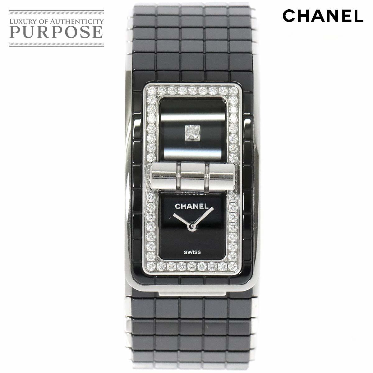 シャネル CHANEL コードココ H5148 レディース 腕時計 1Pダイヤ ブラック 文字盤 セラミック ダイヤベゼル クォーツ Code CoCo 90175548
