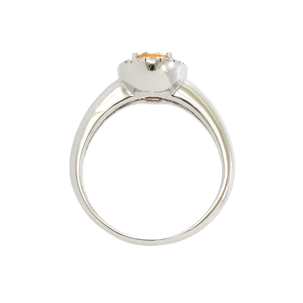 リング 18号 シトリン 1.00ct ダイヤ 0.20ct K18 WG ホワイトゴールド