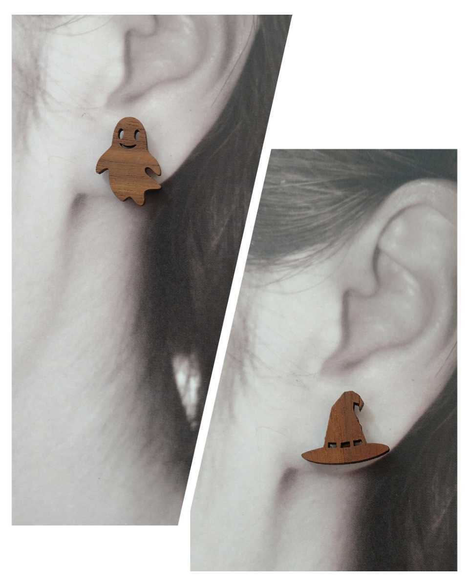 * wooden * ghost & hat * earrings *