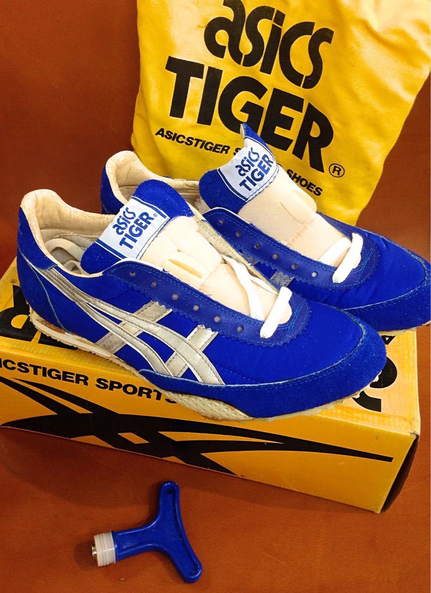 未使用品レトロASICS TIGERスパイク陸上競技シューズ25cmブルー青