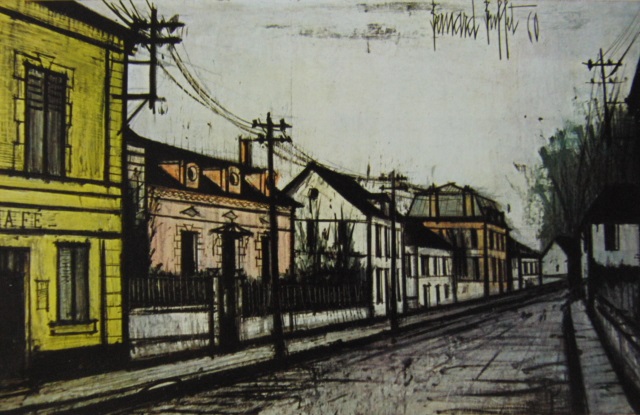 ベルナール・ビュッフェ、「村の通り」 希少画集画、新品高級額・額装付き、状態良好、送料込み