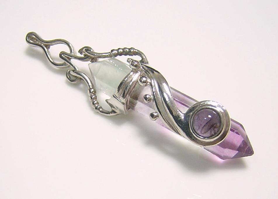 [ natural amethyst ] double Point pendant top purple crystal silver made sterling silver 