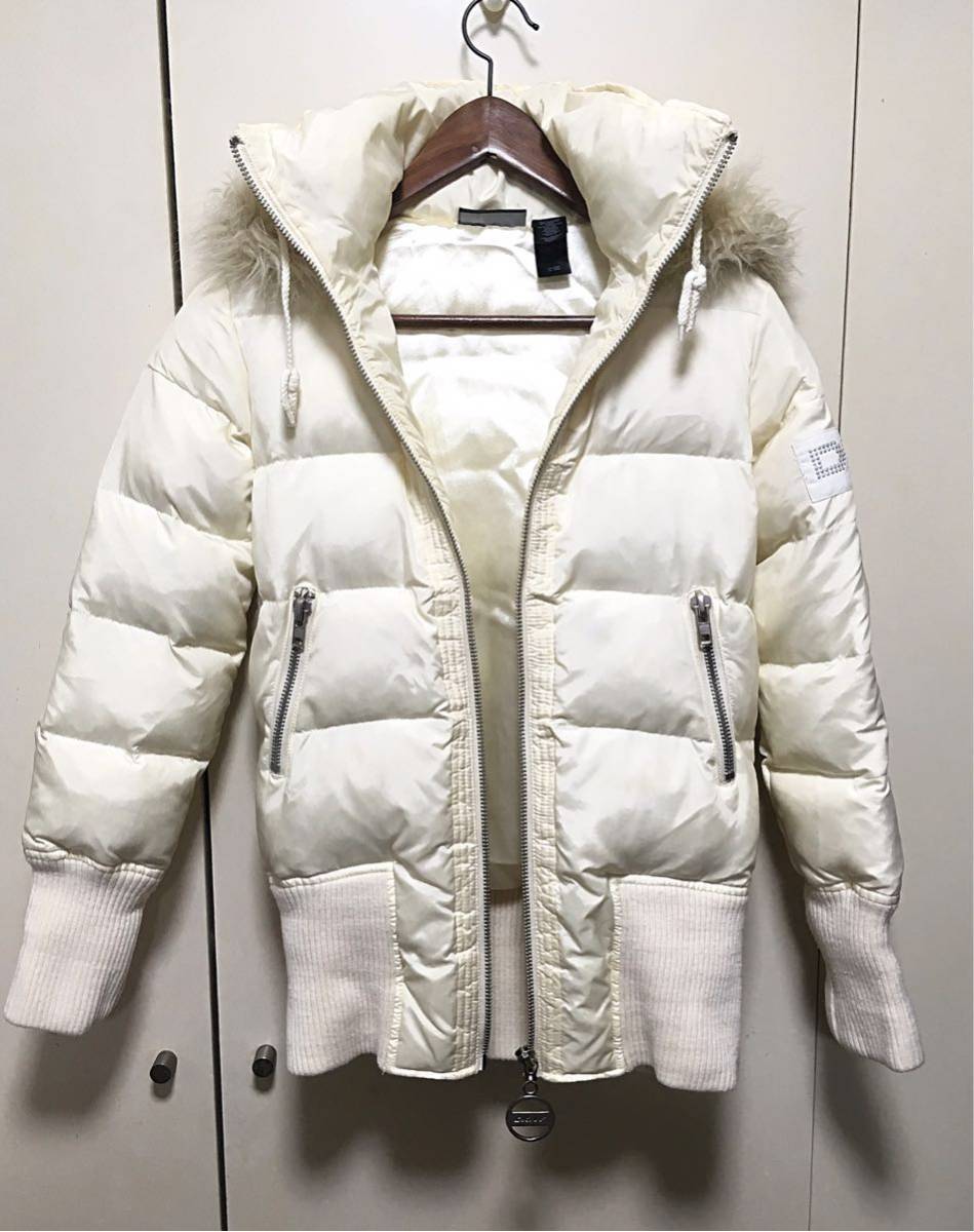 90\'s DKNY ACTIVE Donna Karan New York active down jacket fur hood size XS