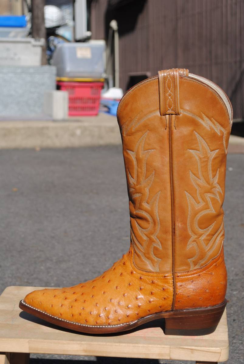  as good as new Tony Lama EL REY COLLECTION western boots Peanut Brittle Ostrich 7.5D