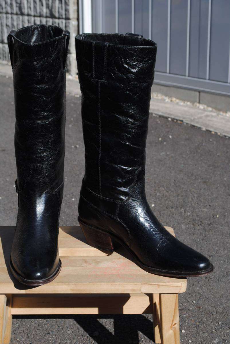 新品　試作品　希少　廃版　ルケーシー　ヨーロッパ乗馬ブーツ型　ウエスタンブーツ　黒ヴィンテージ加工　筒高35㎝　7M(B)　幅普通