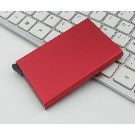 カードケース メンズ レディース レッド 薄型 スリム スキミング防止 IDカードケース カード入れ アルミ 磁気防止 コンパクト スライド式_画像1