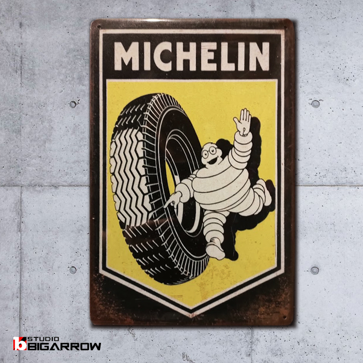 ブリキ看板 20×30㎝ MICHELIN ミシュランタイヤ ビバンダム ガレージ スチール アンティーク アメリカンインテリア 世田谷ベース 新品 54 ブリキ看板 MICHELIN ミシュラン ガレージ アメリカン