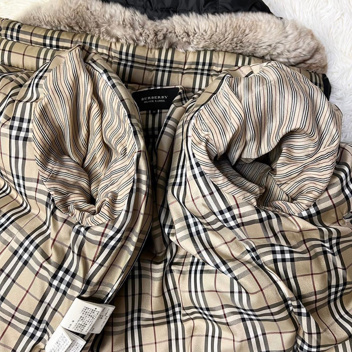 美品 バーバリーブラックレーベル ダウンジャケット ホースマーク刺繍 リアルファー 着脱可 ノバチェック BURBERRY BLACK LABEL コート 黒