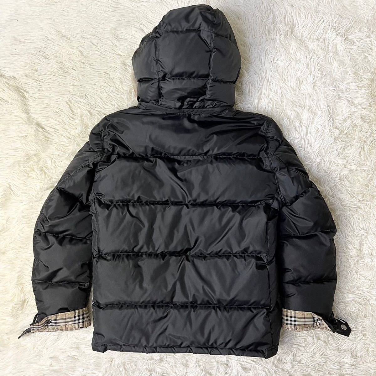 美品 バーバリーブラックレーベル ダウンジャケット ホースマーク刺繍 リアルファー 着脱可 ノバチェック BURBERRY BLACK LABEL コート 黒