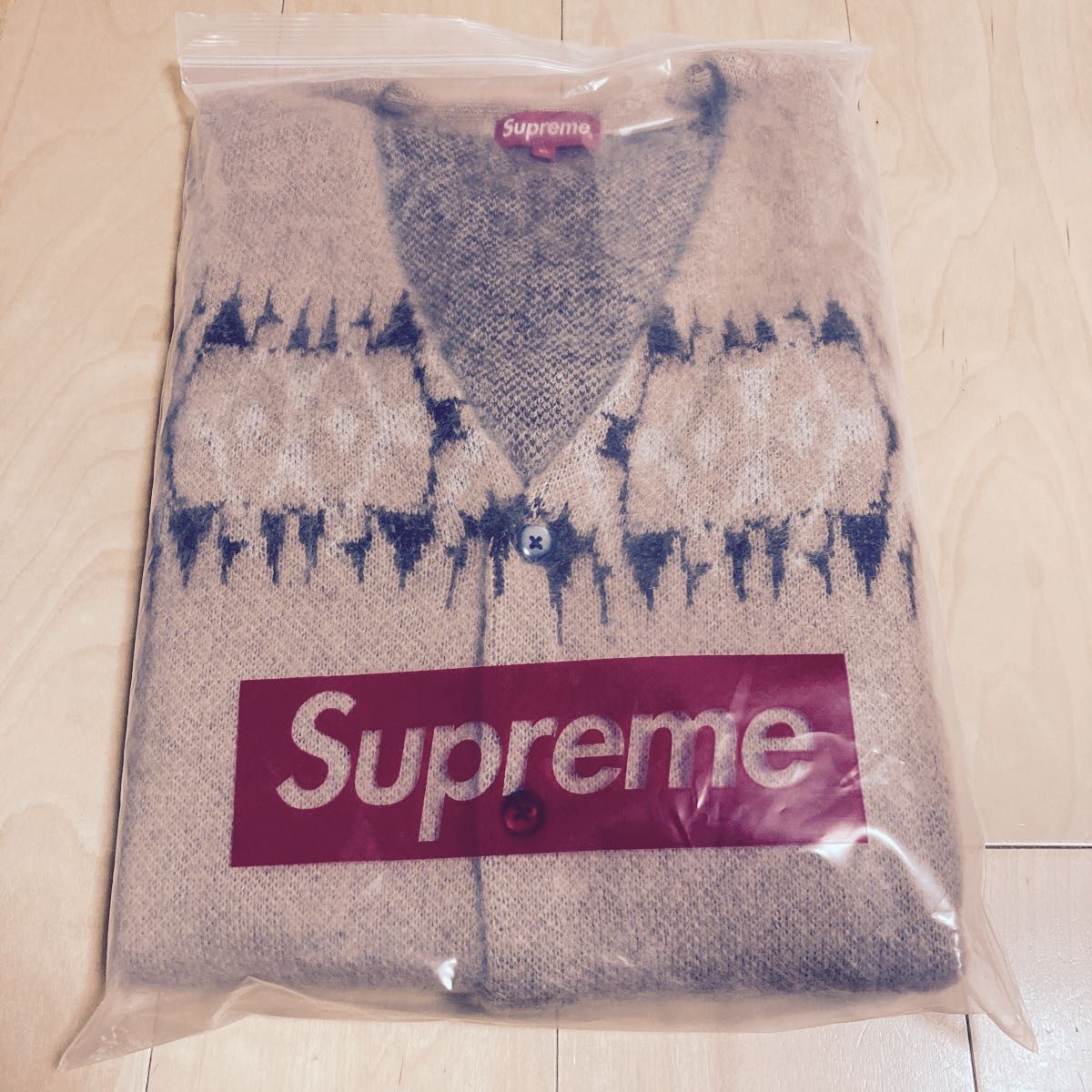 XLSUPREME FW ABSTRACT STRIPE CARDIGAN MOHAIR LIGHT BROWN