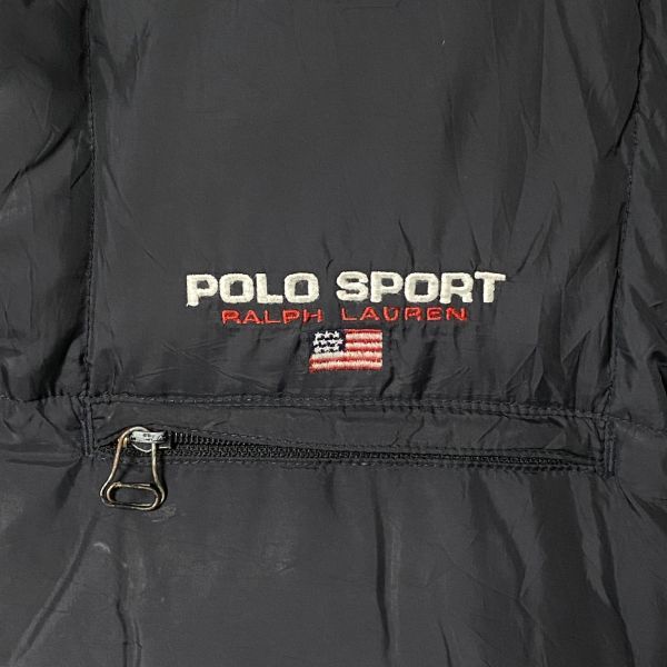 希少 90s POLO SPORT ポロスポーツ ラルフローレン ダウン ジャケット ロゴ刺繍 メンズ XL ブラック レッド 裏地 総柄 ヴィンテージ B296_画像5