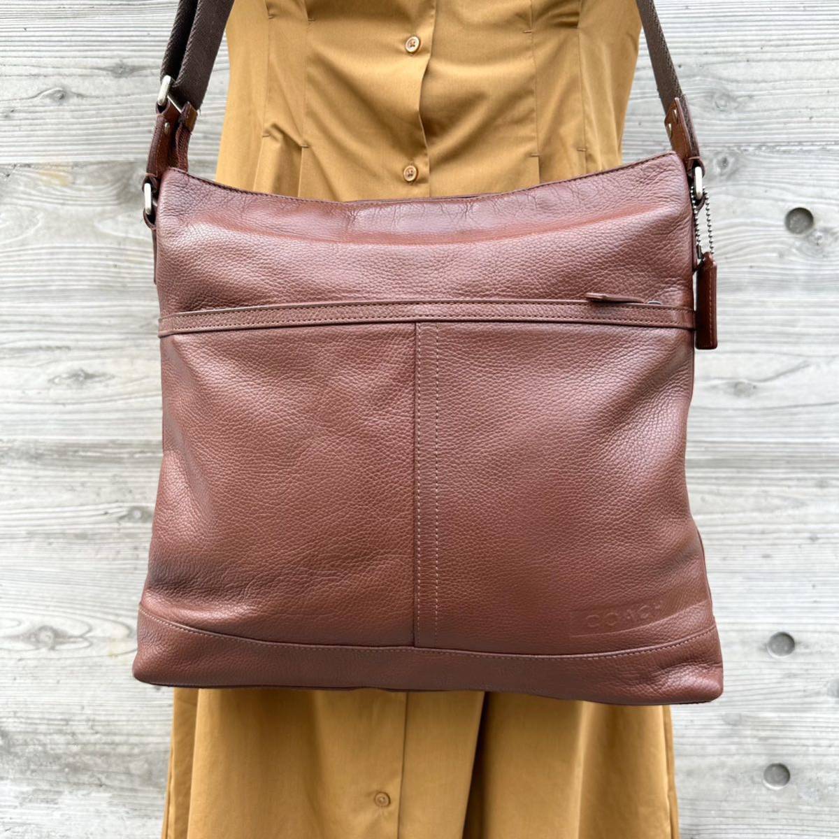 1円【美品】COACH コーチ ビジネスバッグ ショルダーバッグ 斜め掛け クロスボディ メンズ レディース A4収納可 通勤 レザー ブラウン 茶色