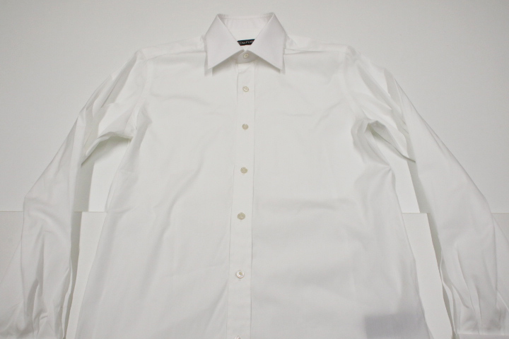 TOM FORD トム・フォード ダブルカフス セミワイドカラー ワイシャツ カッターシャツ Yシャツ ビジネス ドレス 長袖 シャツ 白 ホワイト  40