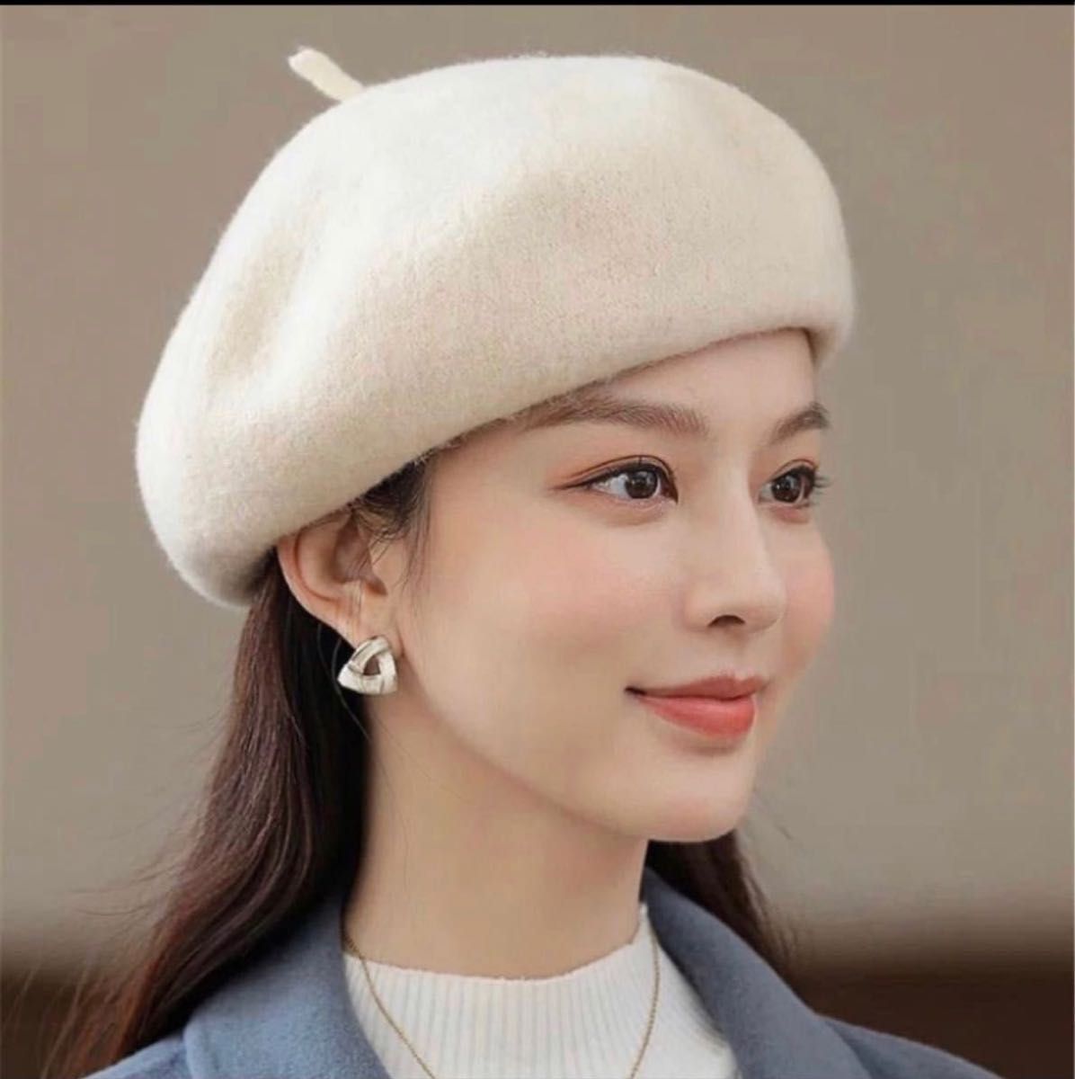 チェーン ベレー帽 ホワイト トレンド 韓国 秋 冬 キャスケット