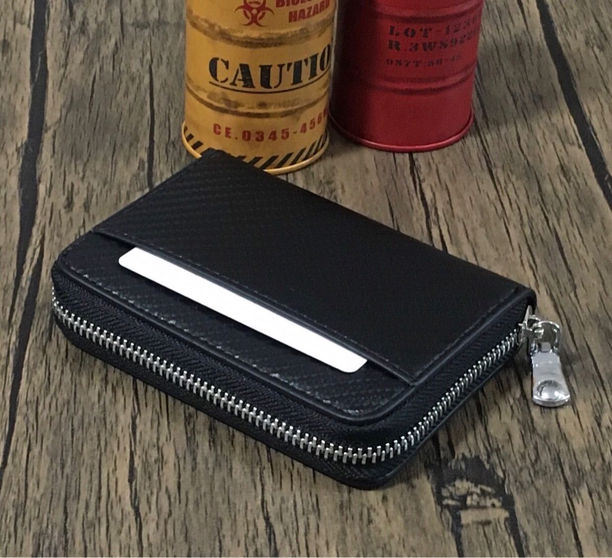 ミニ財布 メンズ レディース 黒 カーボン 大容量 小銭入れ カードケース
