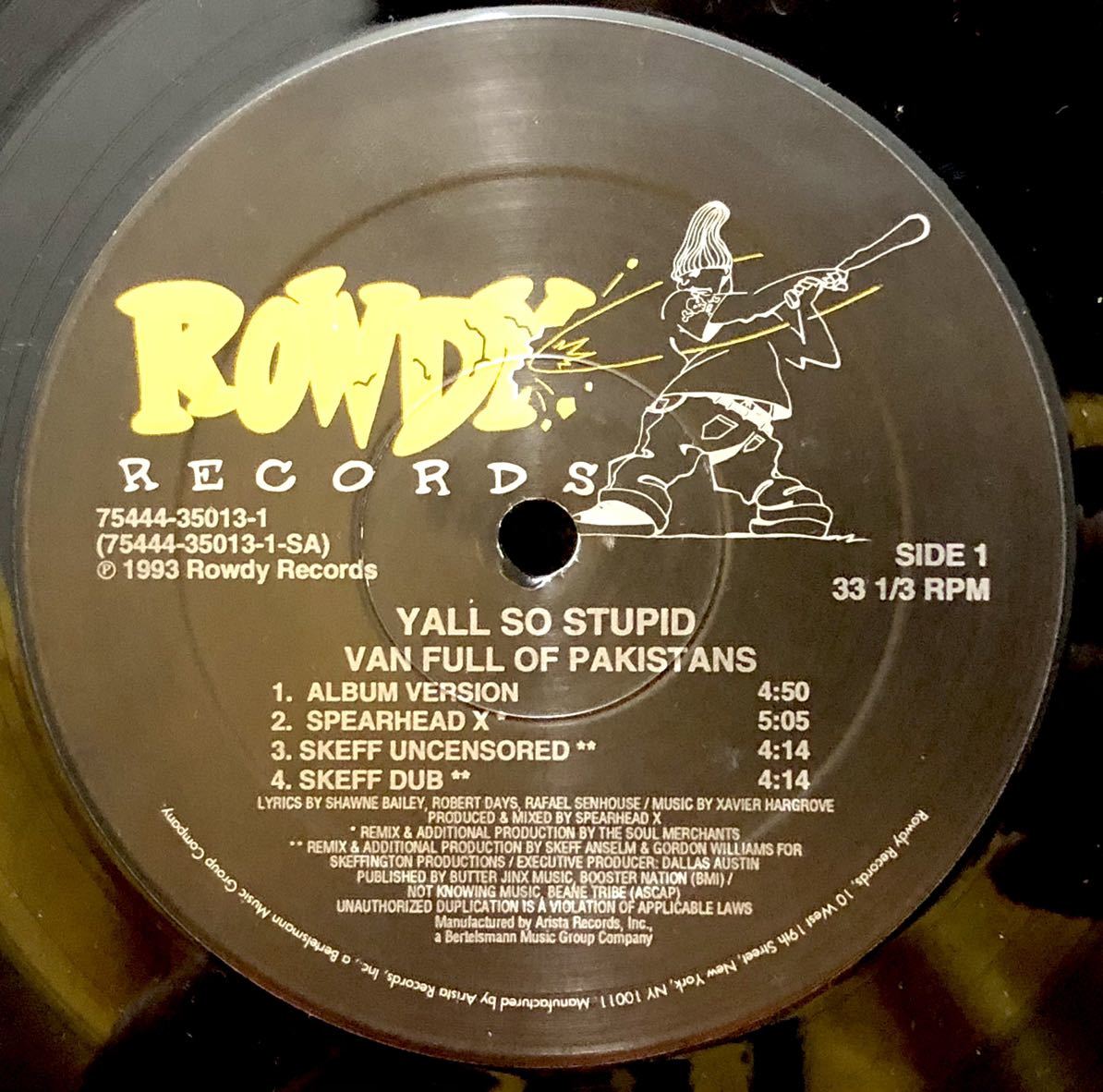 レア 1993 Yall So Stupid / Van Full Of Pakistans Original US 12 Rowdy Records 75444-35013-1 90s ミドル アトランタ Da King & I_画像2
