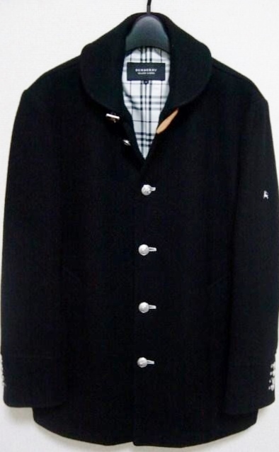 激安通販 美品 BURBERRY BLACK LABEL 銀ボタン羊毛 マリンコート M 黒 レザー 2 ジャケット 裏ノバチェック柄 ダウン バーバリー ブラックレーベル コート