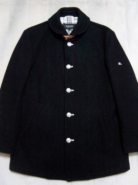 美品 BURBERRY BLACK LABEL 銀ボタン羊毛 マリンコート M 黒 レザー 2 ジャケット 裏ノバチェック柄 ダウン バーバリー ブラックレーベル_画像3