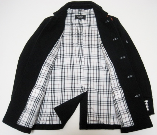 美品 BURBERRY BLACK LABEL 銀ボタン羊毛 マリンコート M 黒 レザー 2 ジャケット 裏ノバチェック柄 ダウン バーバリー ブラックレーベル_画像10