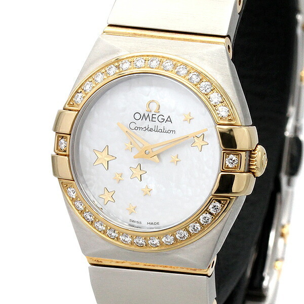 オメガ OMEGA コンステレーション ブラッシュクォーツ K18/SS ダイヤベゼル シェル文字盤 レディース腕時計 