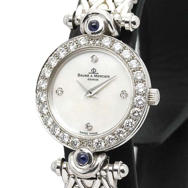  Baume&Mercier BAUME&MERCIER lady's wristwatch K18WG diamond car ru face quartz 45.83g