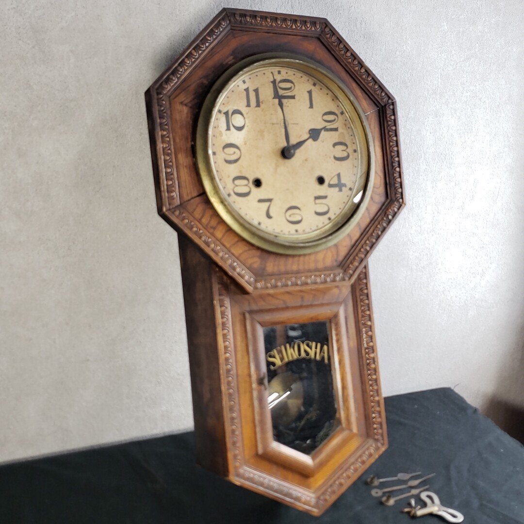 日本初の 柱時計 壁掛け時計 SIKOSHA 巻時計 振り子時計 ジャンク品