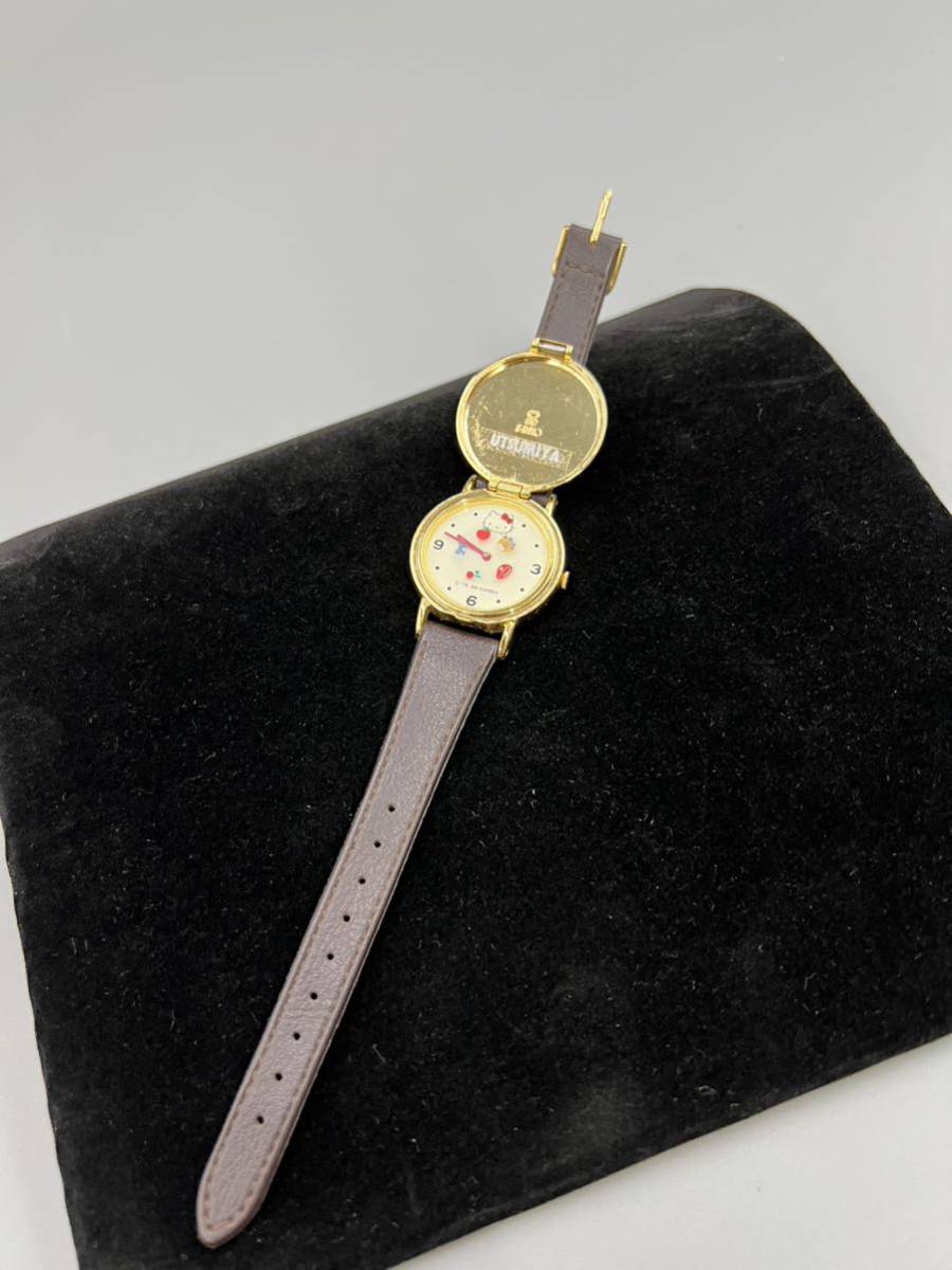 HELLO KITTY SINCE 1976 SANRIO UTUMIYA lady's wristwatch cover attaching retro Showa era Hello Kitty -ki tea present condition goods 2212T20