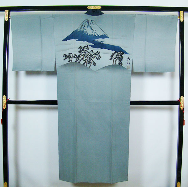 男物長襦袢袷仕立て富士の見える風景柄適用身長約１７２ｃｍ位正絹