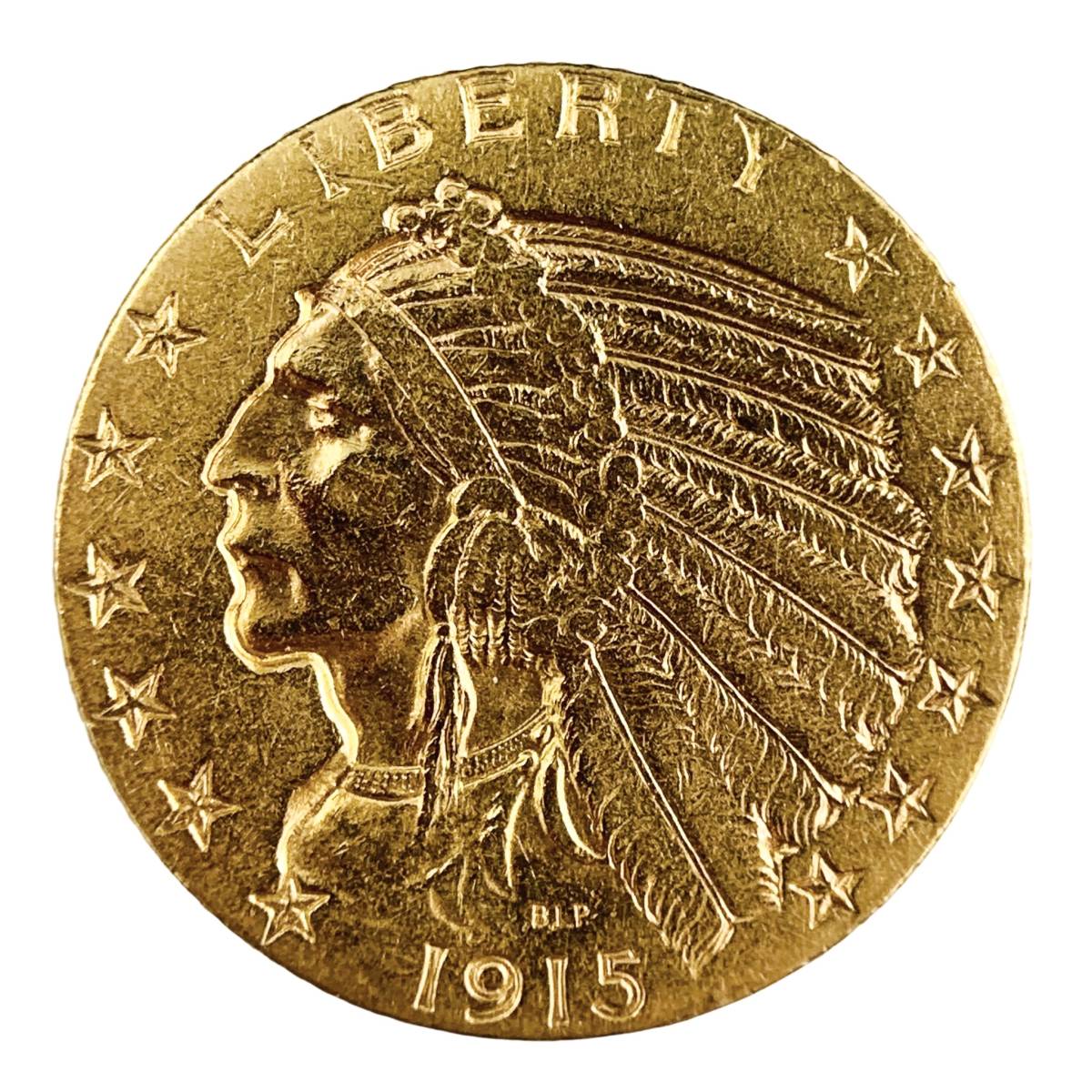 インディアン アメリカ 金貨 5ドル イーグル 1915年 8g 21.6金 イエローゴールド コレクション アンティークコイン Gold