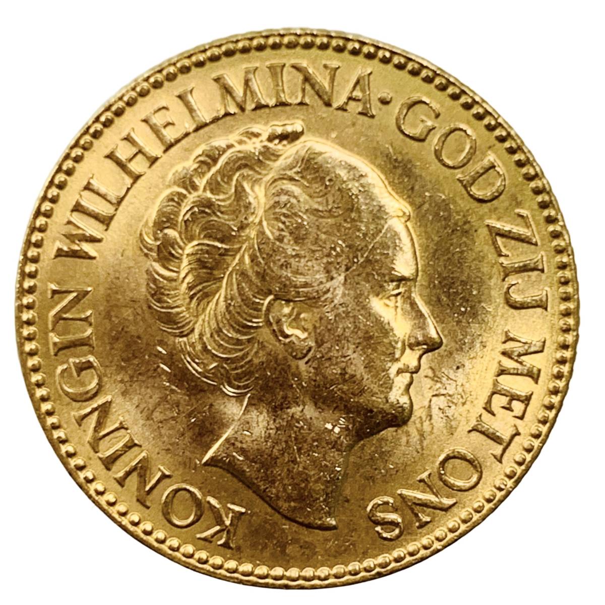 オランダ 10グルデン 金貨 ウィルヘルミナ女王 1933年 21.6金 6.7g コイン イエローゴールド コレクション Gold 美品_画像1