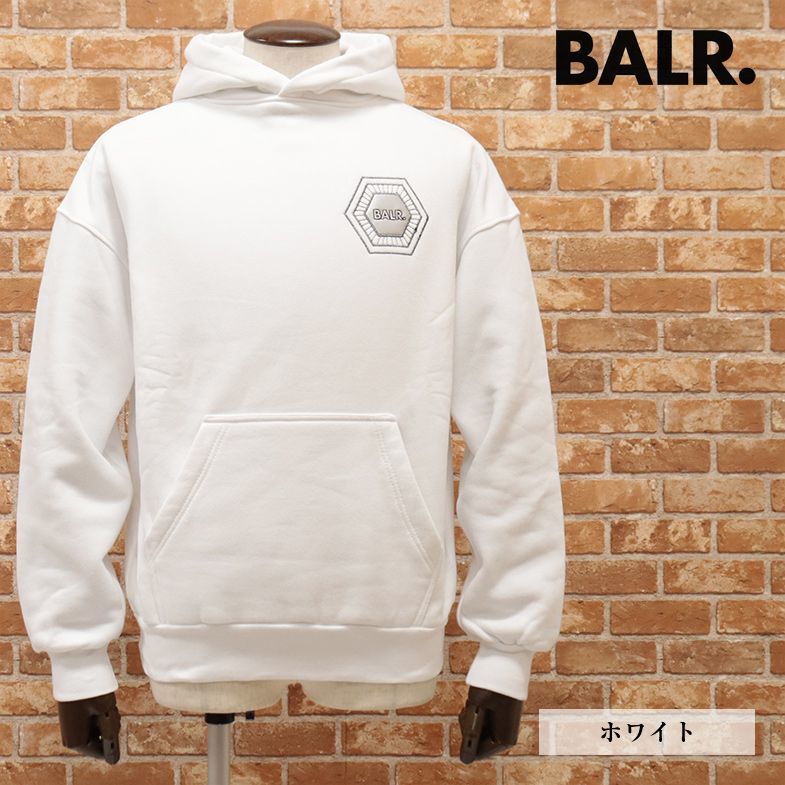 2021年のクリスマスの特別な衣装 裏起毛 ロゴ 2021秋冬/BALR./XSサイズ/エンブレム パーカー 新品/白/ホワイト/fb362/  HOODIE CREST CROWN BOX JOEY B1261.1010 XSサイズ以下