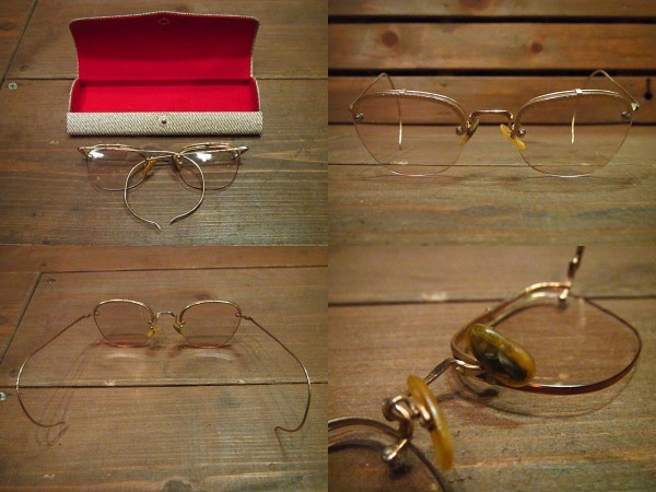  Vintage 40\'s* case attaching SHURON 12KGF RIMWAY FUL-VUE glasses *221222i12-eygls 1940s gold trim engraving . less rim less two-point 
