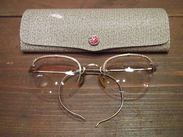  Vintage 40\'s* case attaching SHURON 12KGF RIMWAY FUL-VUE glasses *221222i12-eygls 1940s gold trim engraving . less rim less two-point 