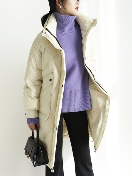 新品暖かいレディース90％ダウンジャケット厚み立ち襟コートオフホワイトM_画像5