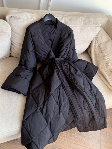 新品暖かいレディース90％ダウンジャケット柔らかVネックノーカラーコート黒S_画像1