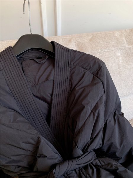 新品暖かいレディース90％ダウンジャケット柔らかVネックノーカラーコート黒S_画像8