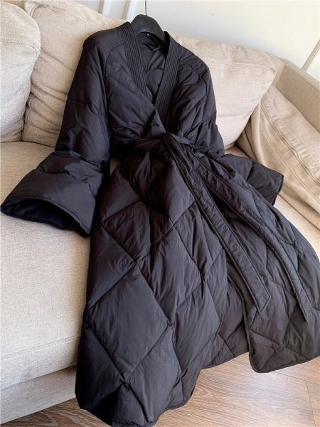 新品暖かいレディース90％ダウンジャケット柔らかVネックノーカラーコート黒S_画像4
